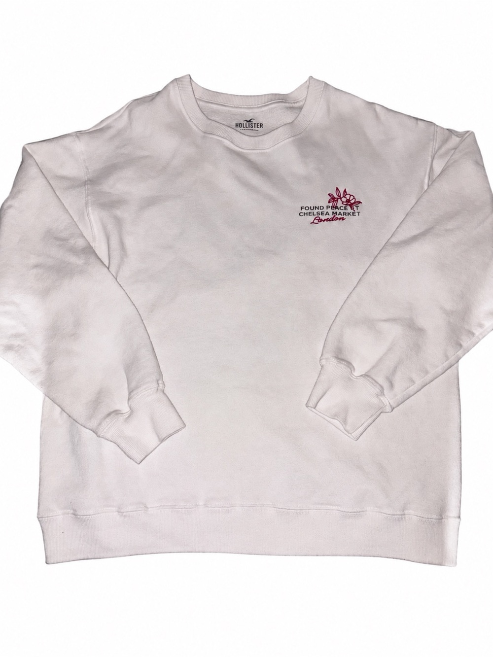 Hollister White Crewneck Sweatshirt with Pink Logo